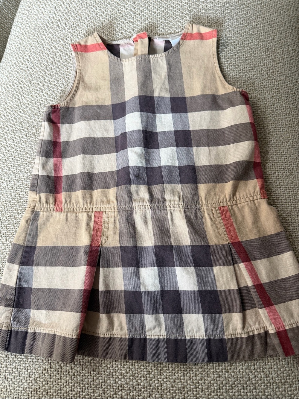 Burberry Beige Plaid Sleeveless Dress with Red Stripes